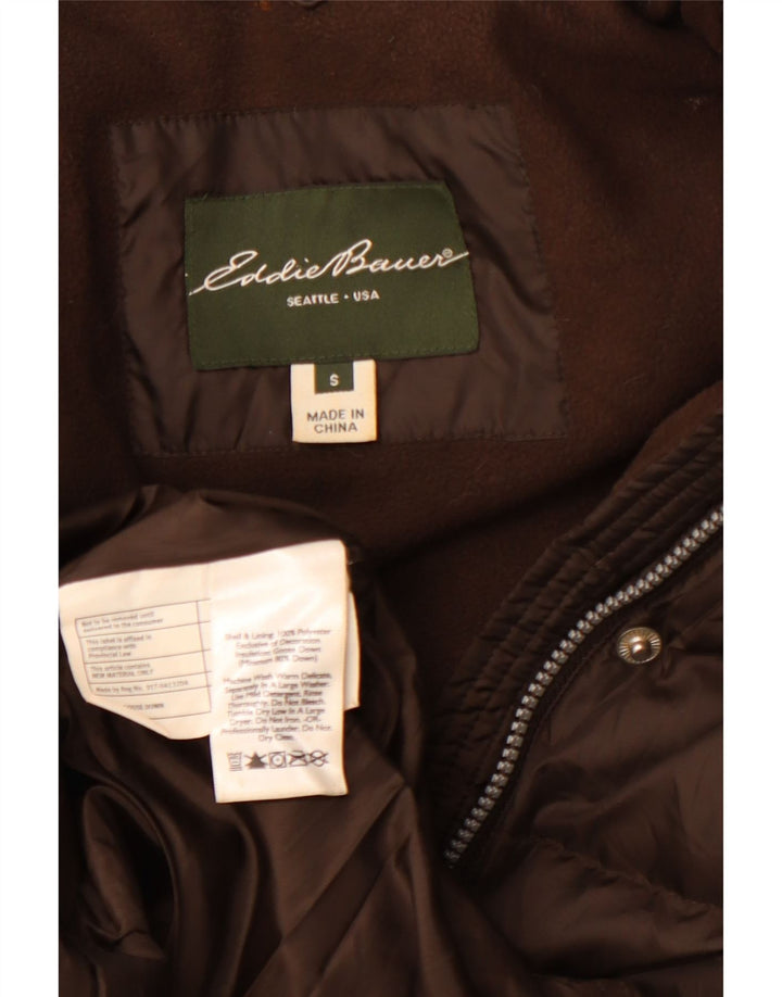 Casaco acolchoado grande feminino Eddie Bauer UK 10 pequeno poliéster marrom