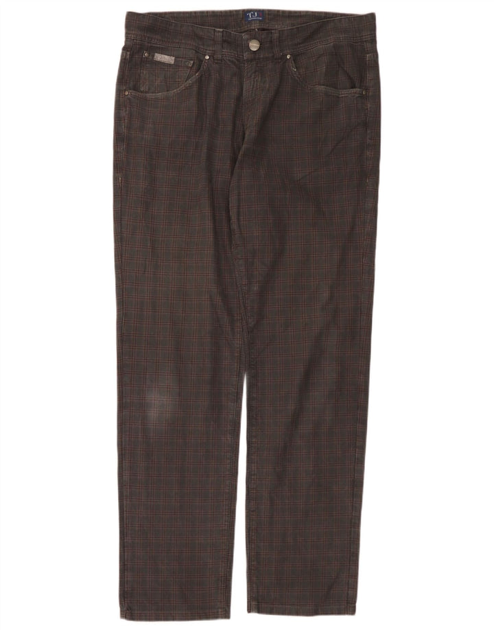 Trussardi Calça masculina reta casual W36 L32 cinza xadrez