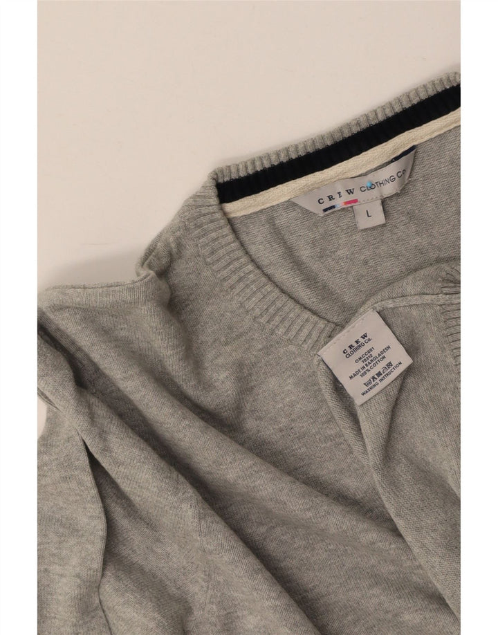 CREW CLOTHING Suéter masculino com decote em V grande algodão cinza