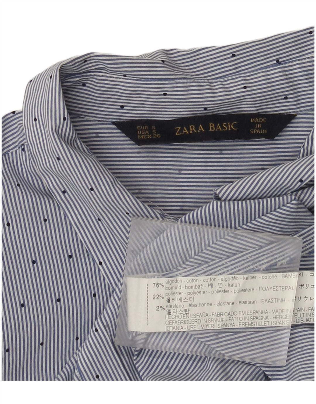 Camisa feminina Zara UK 8 algodão listrado azul pequeno