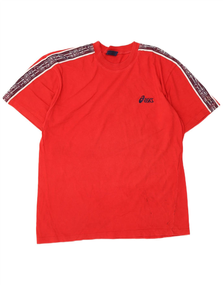 Camiseta gráfica masculina ASICS Top médio vermelho algodão colorblock