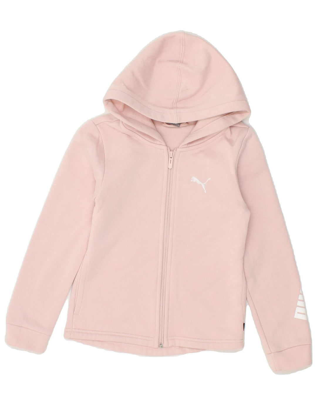 PUMA Girls Graphic Zip Hoodie Sweater 9-10 Years Pink Cotton Vintage Puma and Second-Hand Puma from Messina Hembry 