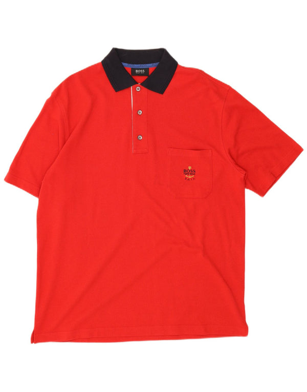 Camisa polo masculina Hugo Boss grande algodão colorblock vermelho