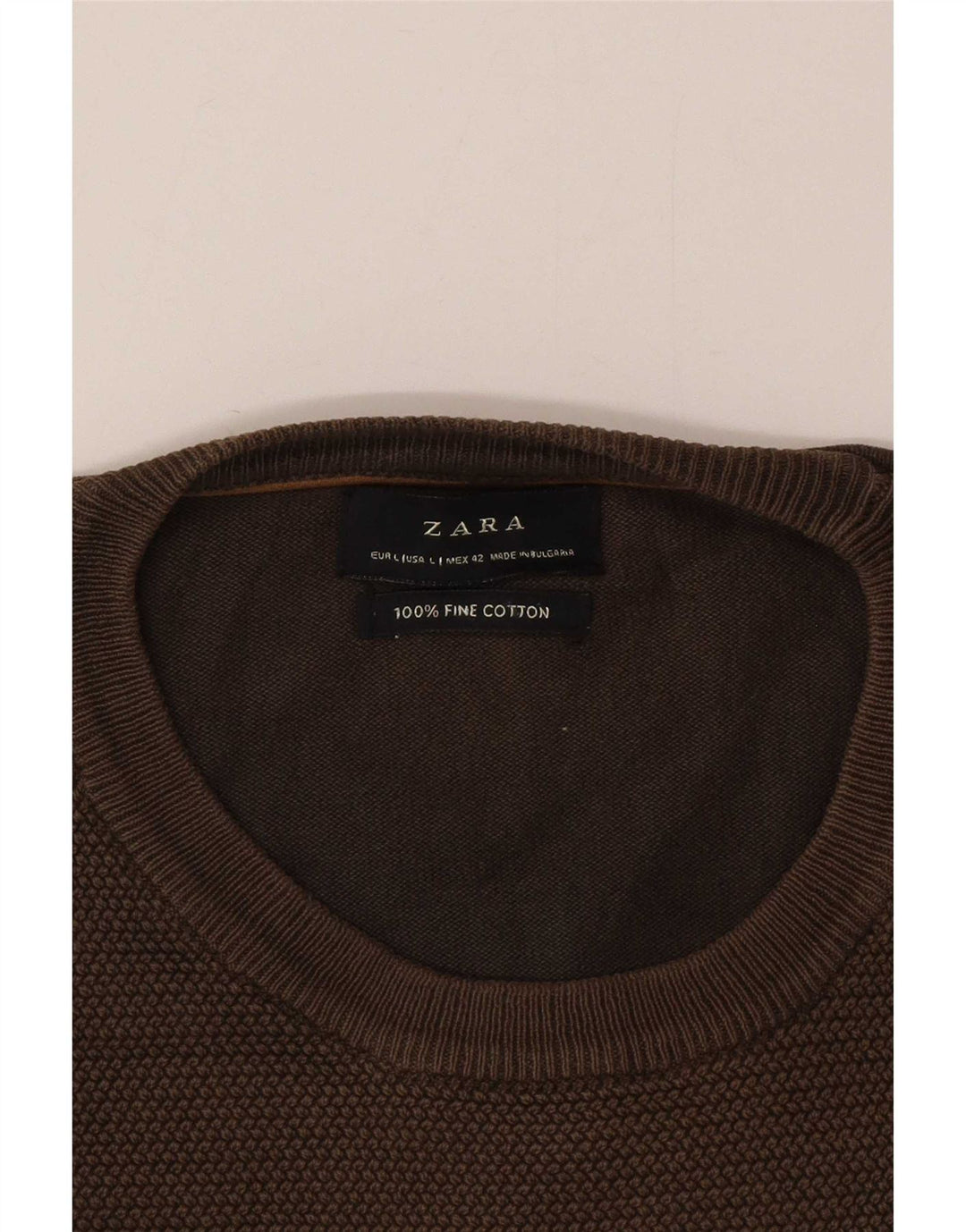Zara Suéter masculino com gola redonda, grande algodão marrom