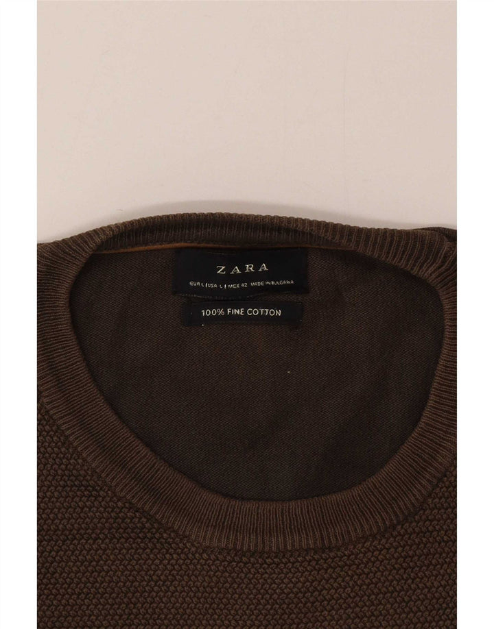Zara Suéter masculino com gola redonda, grande algodão marrom