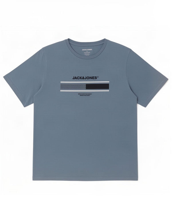 Camiseta gráfica masculina Jack & Jones Top médio algodão azul