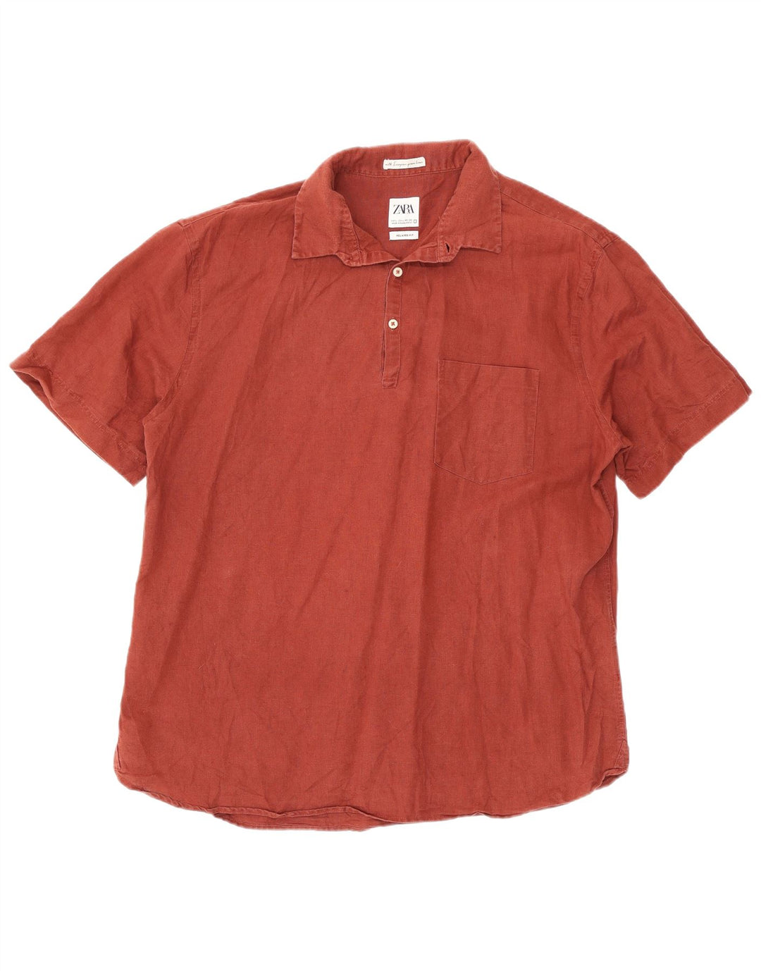 Zara Camisa masculina de manga curta e ajuste relaxado grande Borgonha