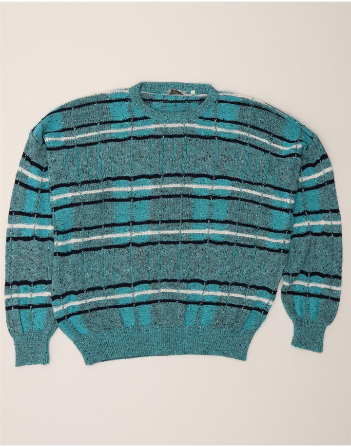 Suéter masculino Les Jacquelines com gola redonda IT 52 listrado azul grande