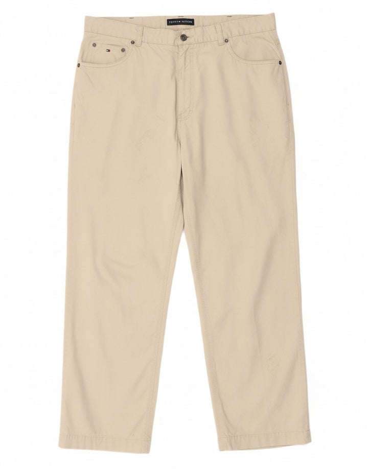 TOMMY HILFIGER Jeans reto masculino W36 L27 algodão bege