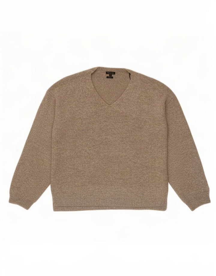Suéter masculino Massimo Dutti com decote em V, médio bege poliamida