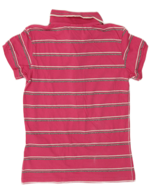 Camisa polo feminina Champion Heritage Fit UK 14 algodão listrado rosa médio