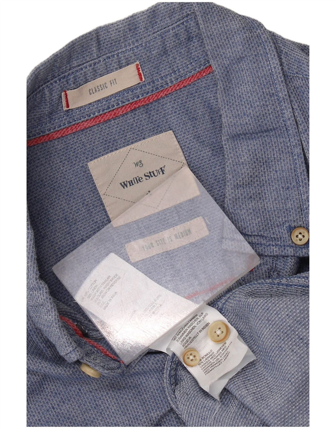 WHITE STUFF Camisa masculina de ajuste clássico de algodão azul médio