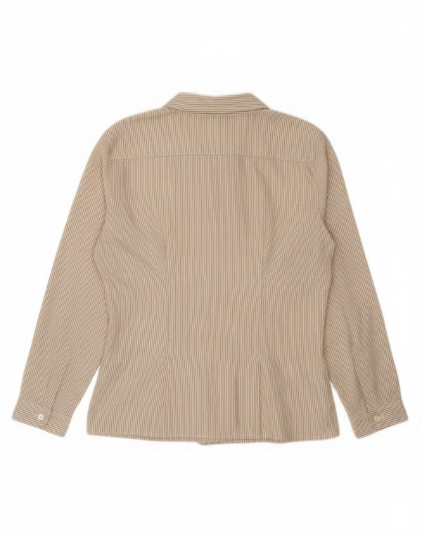 Camisa feminina vintage Reino Unido 14 algodão listrado bege médio