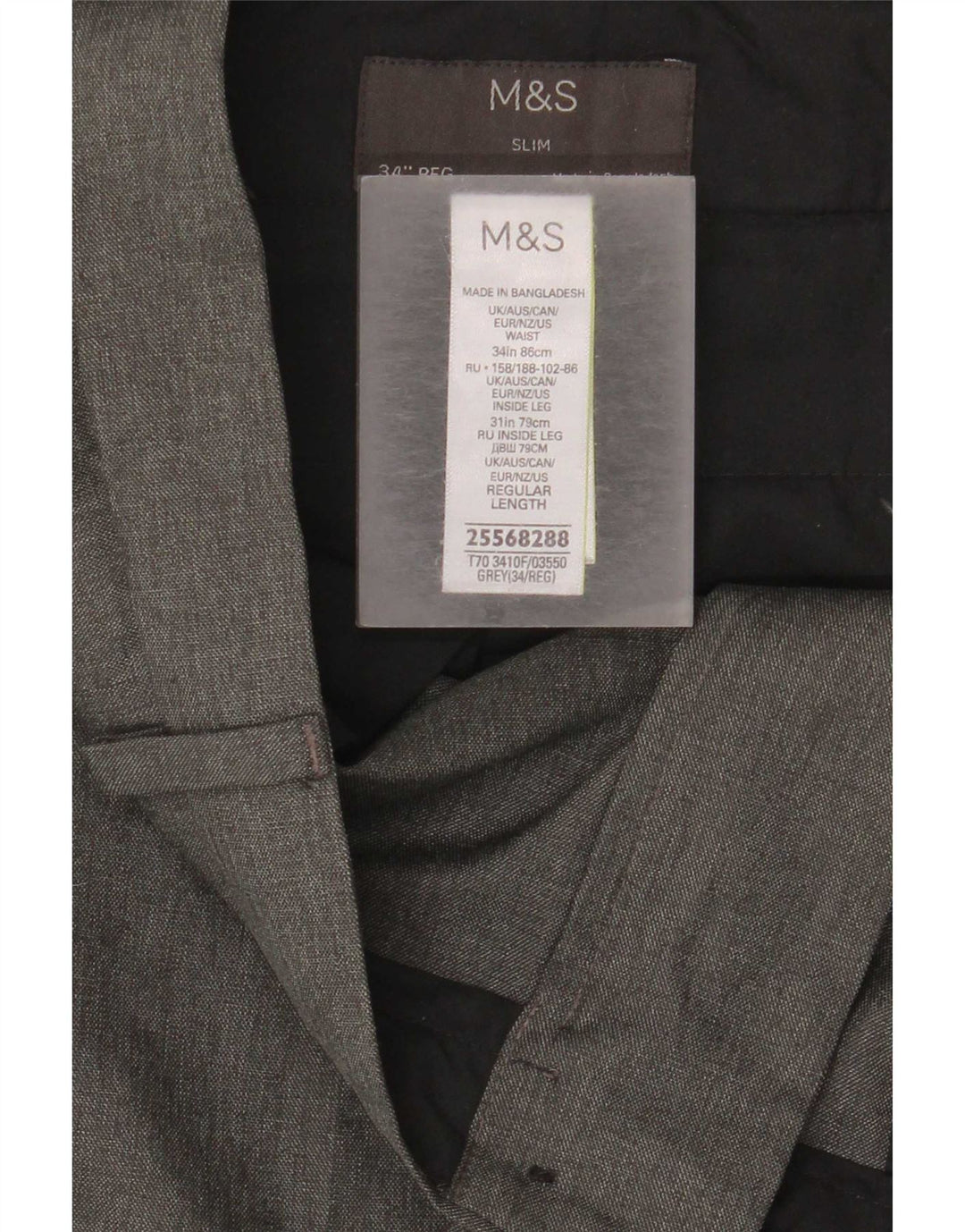 Calça Chino Masculina Slim Fit Marks & Spencer W34 L31 Poliéster Cinza