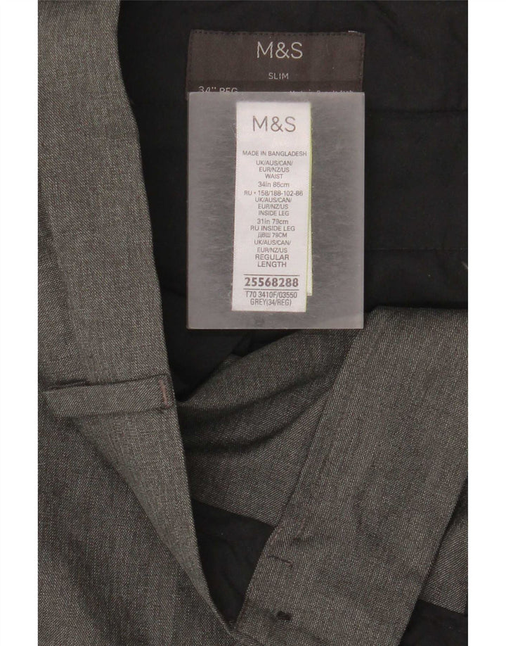 Calça Chino Masculina Slim Fit Marks & Spencer W34 L31 Poliéster Cinza