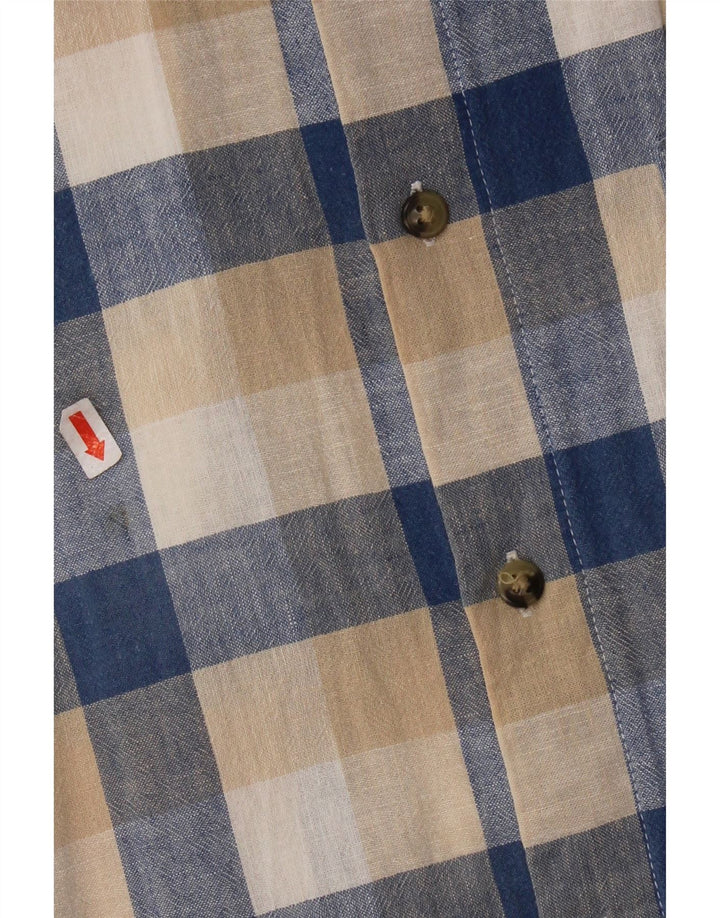 Camisa masculina de manga curta Dack's XL bege Gingham Linen