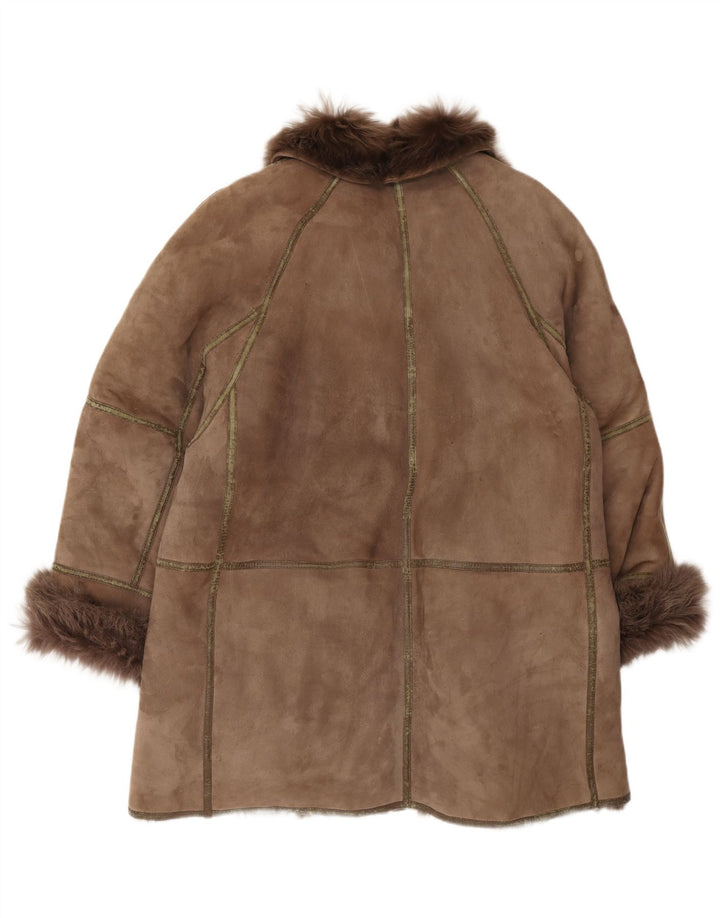 Casaco feminino vintage de corte grande IT 44 Shearling marrom médio