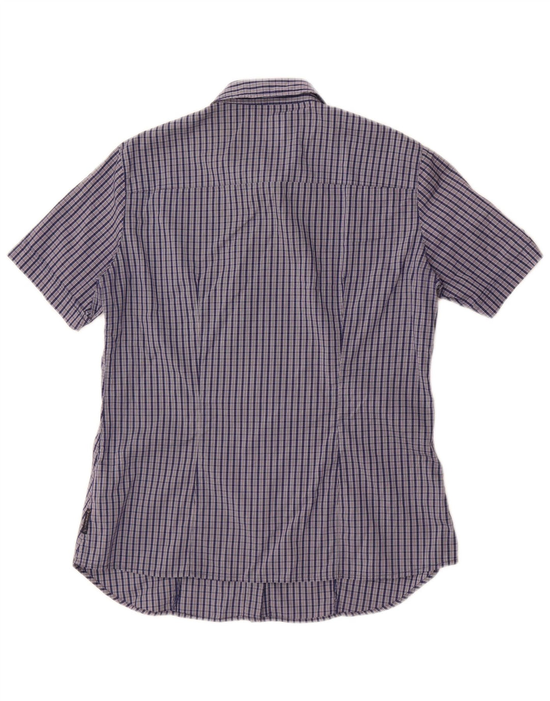 Camisa feminina Armani Jeans de manga curta US 8 médio azul marinho xadrez algodão