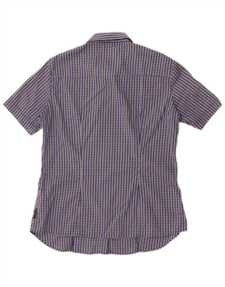 Camisa feminina Armani Jeans de manga curta US 8 médio azul marinho xadrez algodão
