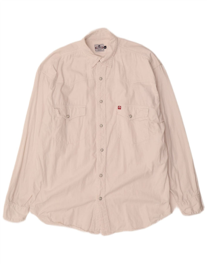 Camisa jeans masculina vintage de algodão branco médio