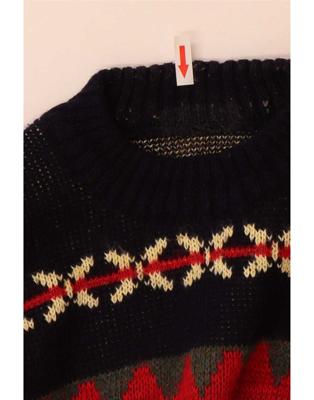 Suéter vintage masculino com gola redonda grande multicolorido Fair Isle