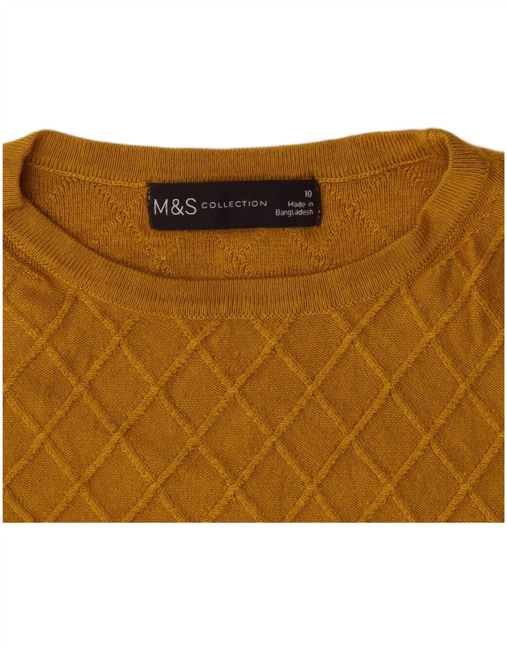 Suéter feminino Marks & Spencer com gola redonda Reino Unido 10 pequeno xadrez amarelo