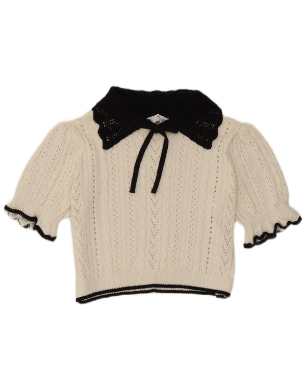 Blusa feminina Zara Crop Knit Top UK 10 Small White Colourblock