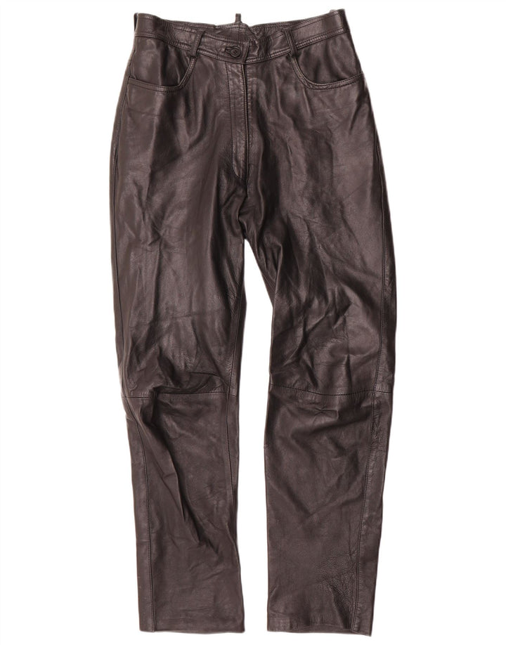 Calça reta feminina VINTAGE IT 42 médio W28 L29 couro preto