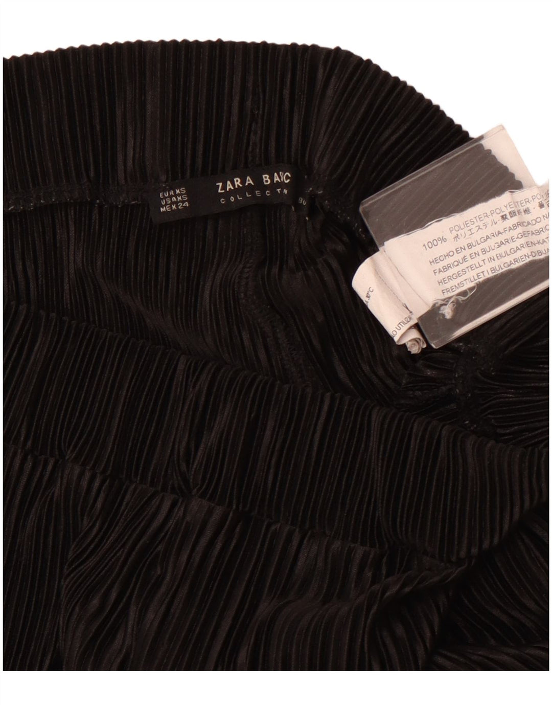 ZARA Calça capri feminina de perna larga XS W24 L23 poliéster preto