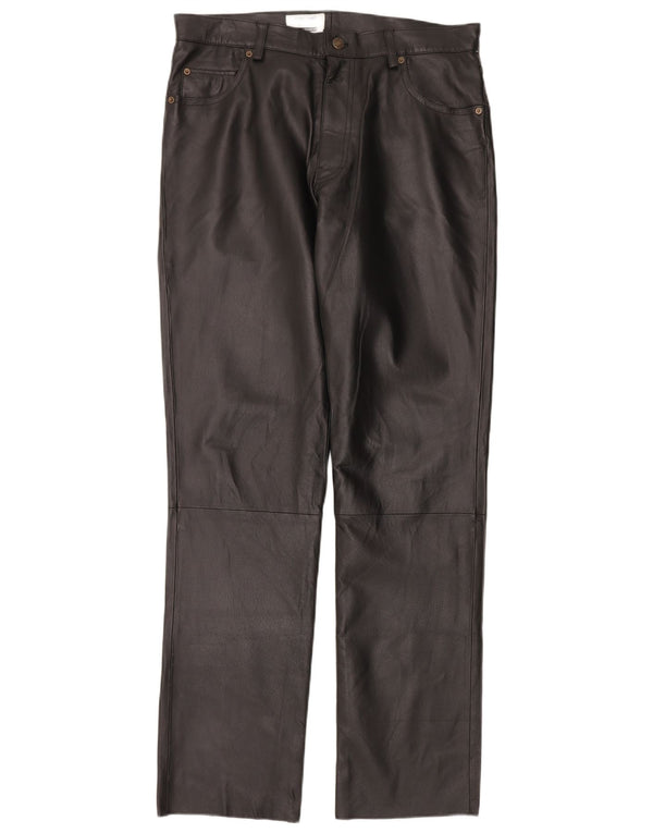 Calça masculina de couro reta Rover & Lake Reino Unido 36 pequena W30 L36 preta