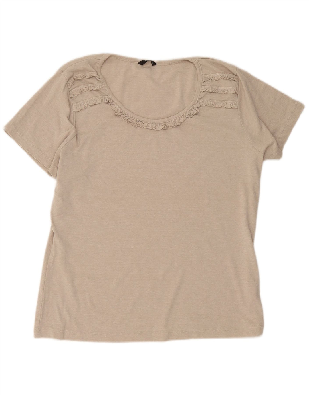 Blusa feminina M&Co com babados na frente UK 20 2XL algodão bege