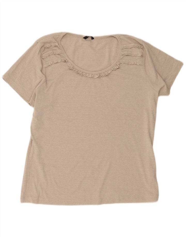 Blusa feminina M&Co com babados na frente UK 20 2XL algodão bege