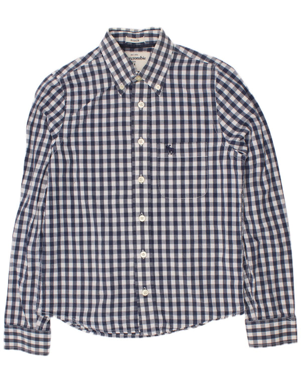 Camisa muscular masculina Abercrombie & Fitch 10-11 anos média azul marinho guingão