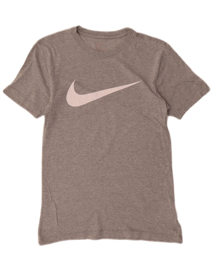 NIKE Womens Graphic T-Shirt Top UK 12 Medium Grey Cotton