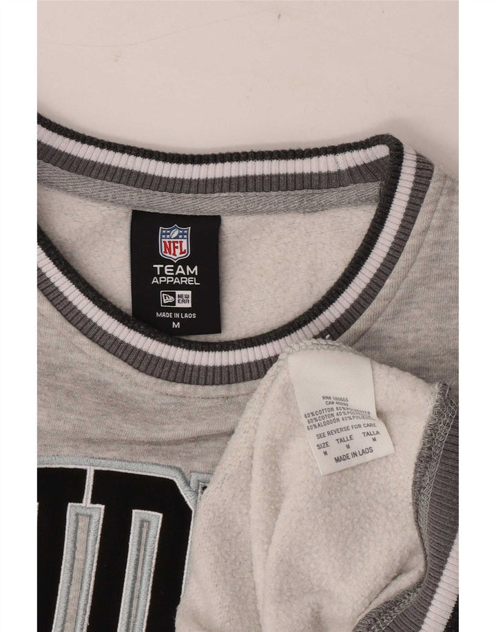 New Era Mens Raiders Graphic Moletom Jumper Médio Cinza Listrado Algodão