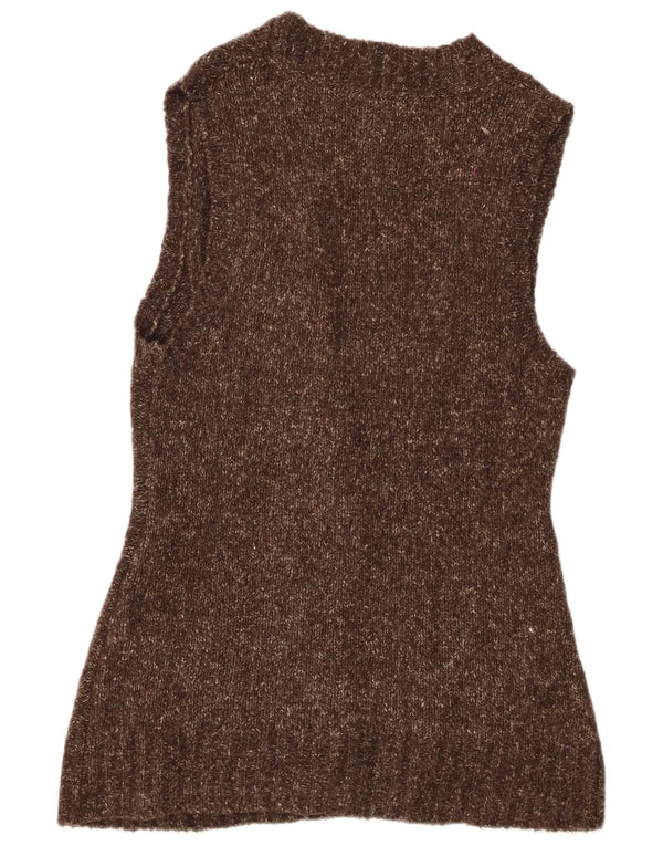 Suéter cardigã feminino sem mangas L.L.Bean Reino Unido 16 grande marrom manchado