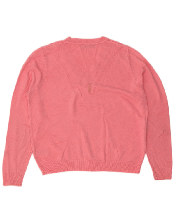 Suéter feminino Marks & Spencer com decote em V Reino Unido 14 acrílico rosa médio