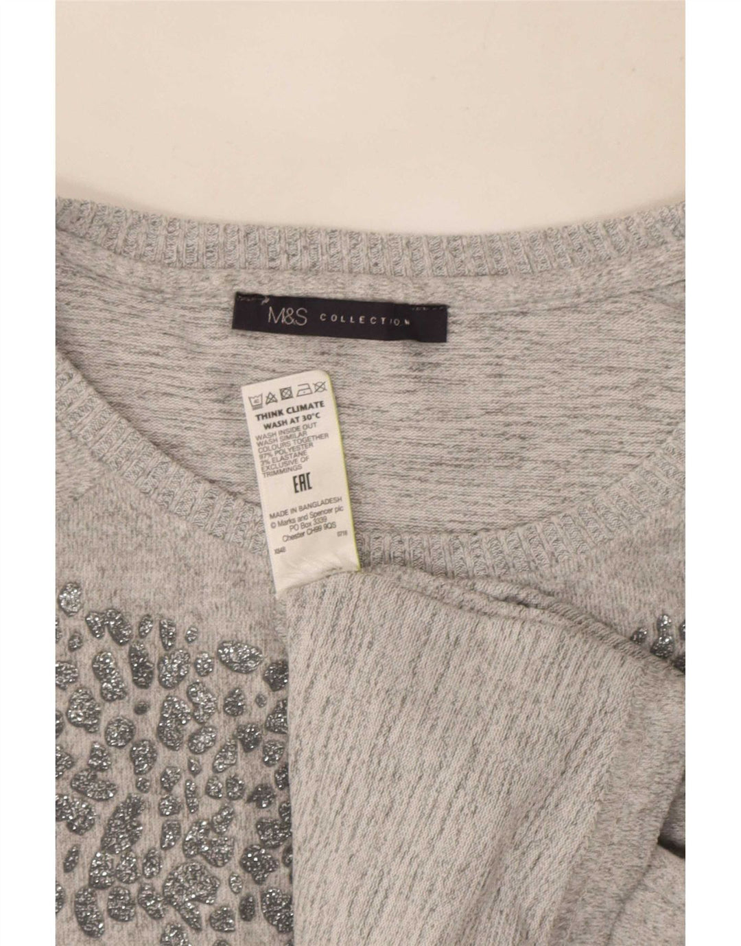 Túnica feminina Marks & Spencer de manga comprida UK 16 poliéster cinza grande