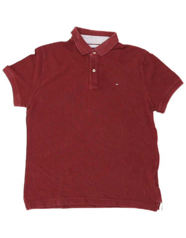 Camisa polo masculina Tommy Hilfiger média algodão Borgonha