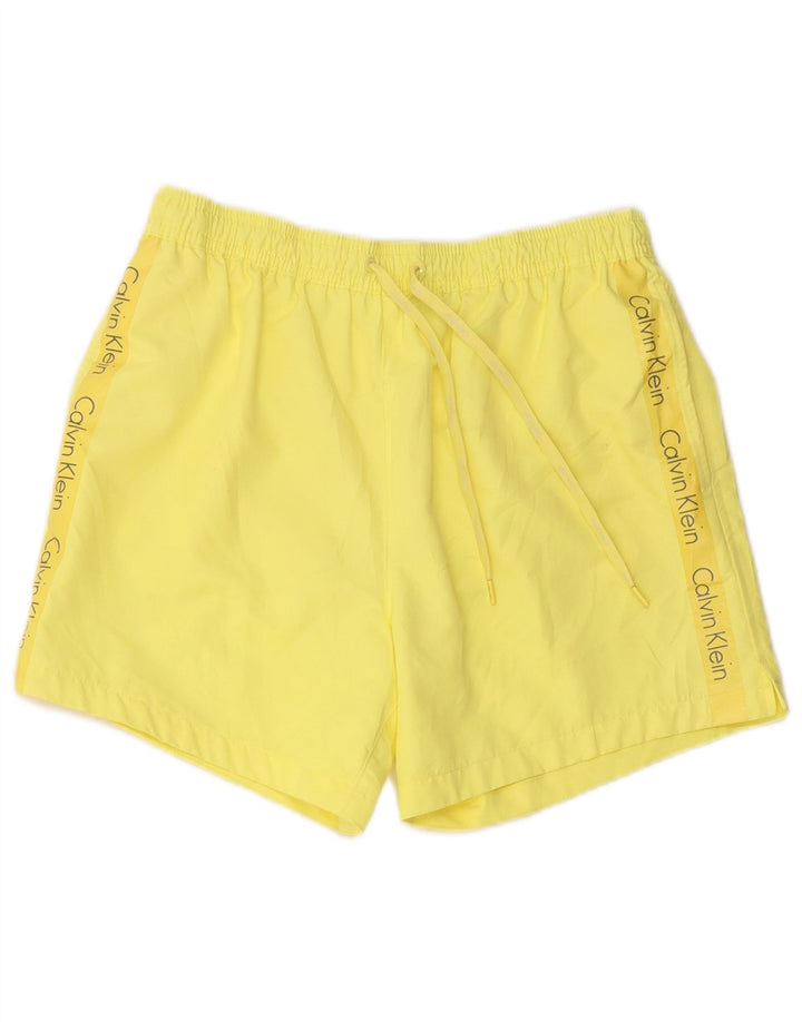 Shorts de natação feminino Calvin Klein gráfico UK 12 poliéster amarelo médio