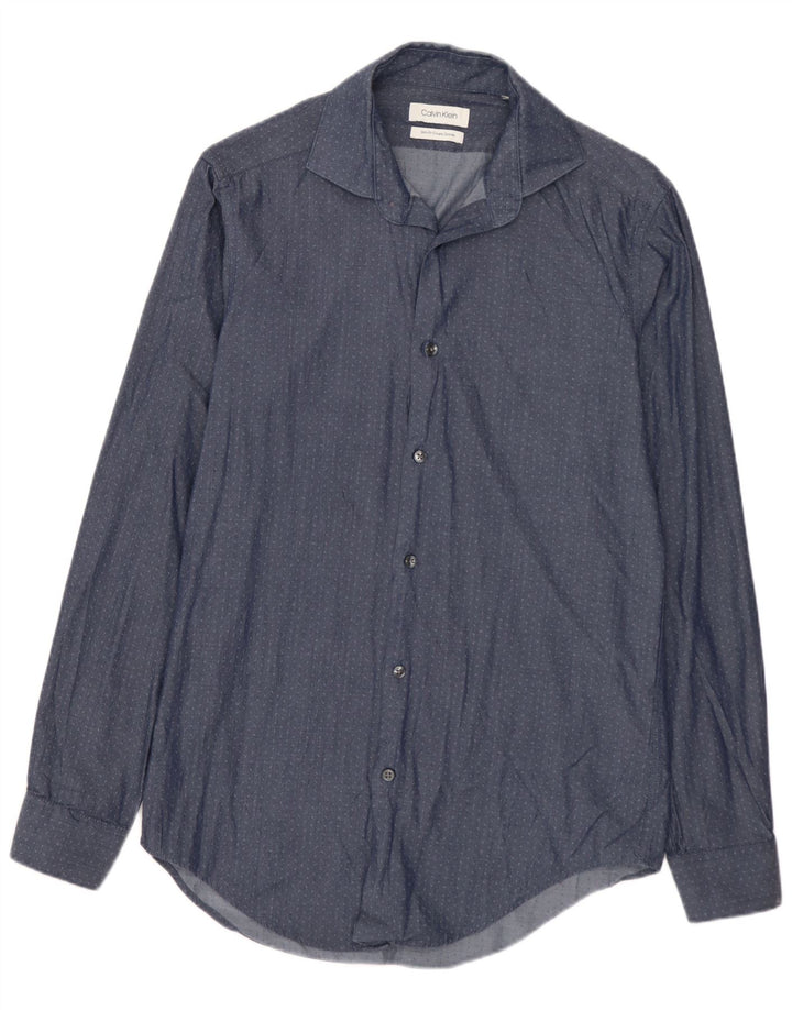 Camisa masculina CALVIN KLEIN Slim Fit média azul marinho manchada