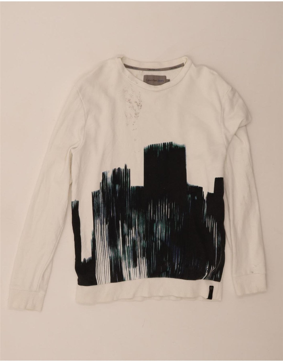 CALVIN KLEIN JEANS moletom gráfico masculino jumper médio algodão branco