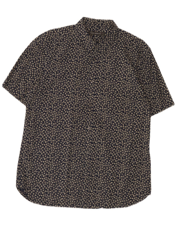 Camisa masculina de manga curta French Connection grande algodão floral azul marinho