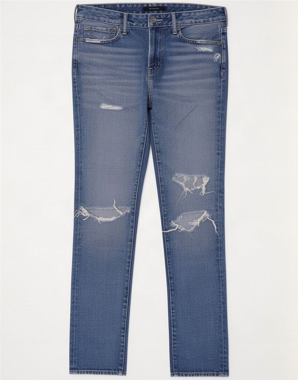 Abercrombie & Fitch Jeans skinny femininos desgastados W29 L30 algodão azul