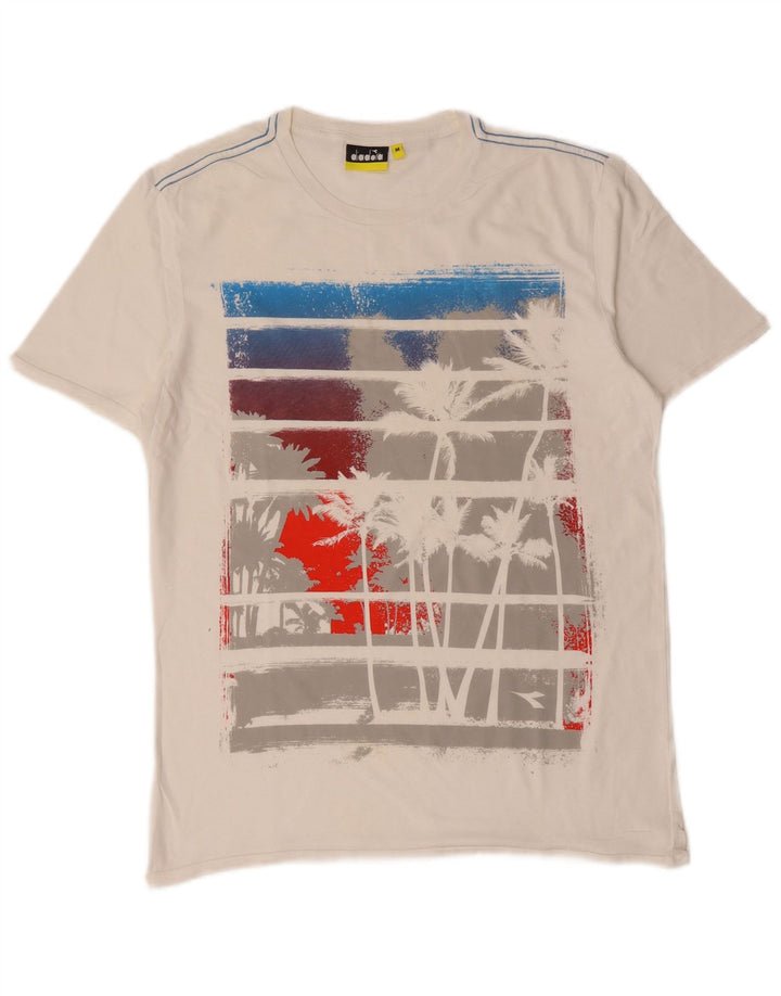 Camiseta gráfica masculina Diadora Top médio algodão branco