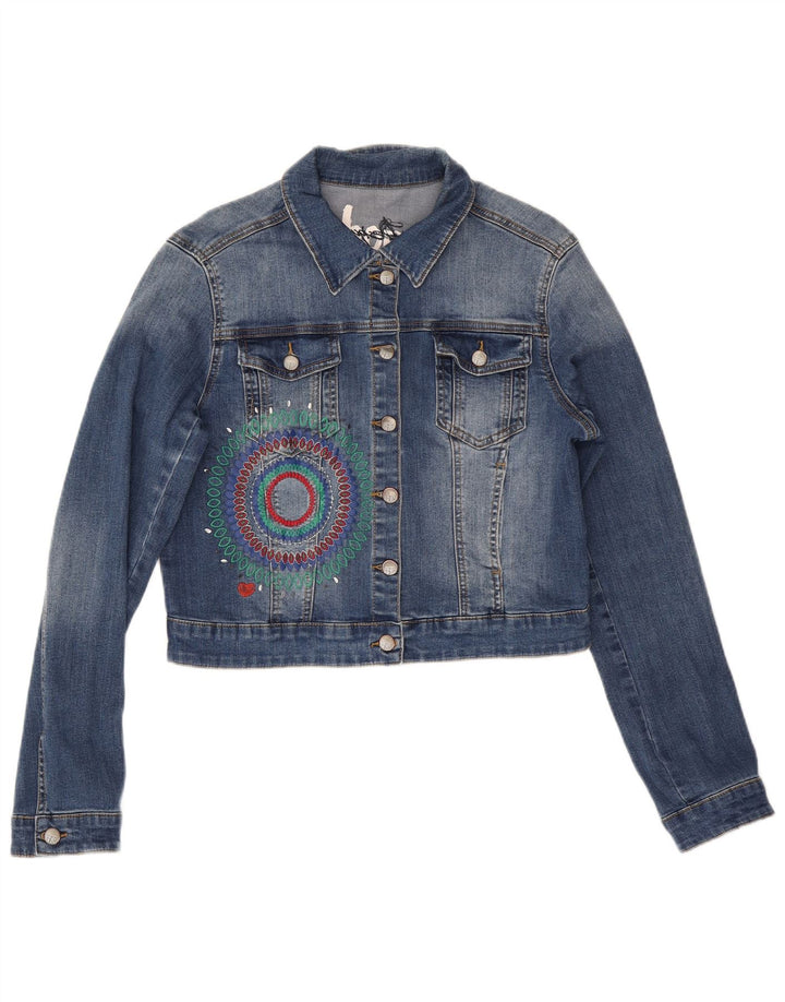 Jaqueta jeans feminina Desigual com corte gráfico EU 42 poliéster azul grande