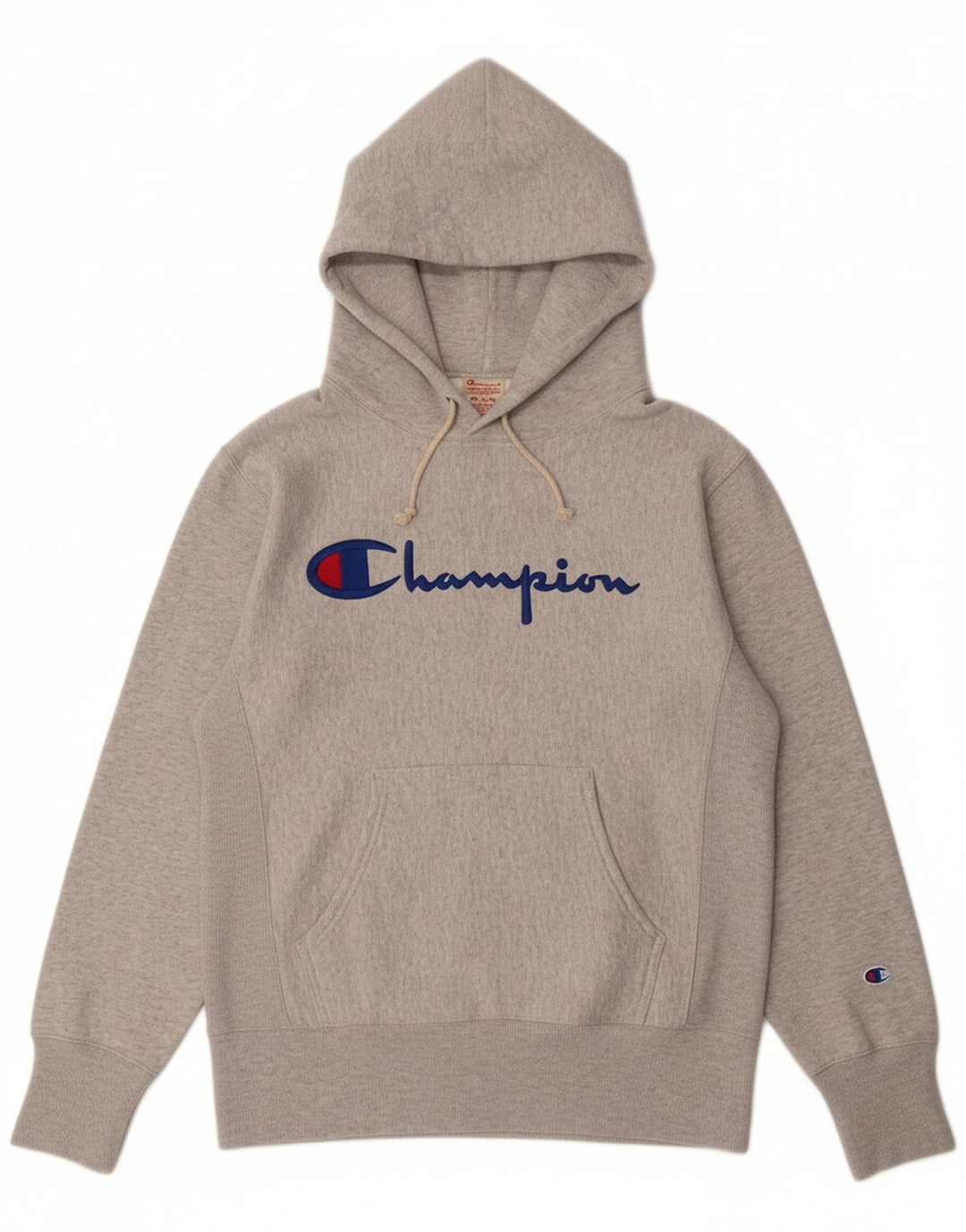 CHAMPION Suéter masculino com capuz gráfico cinza médio algodão