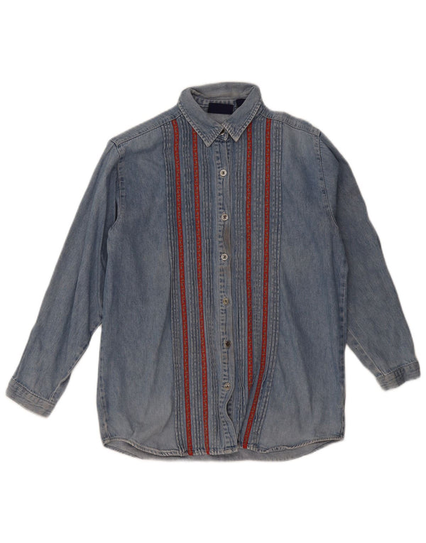 Camisa jeans feminina Gap Reino Unido 18 XL algodão listrado azul