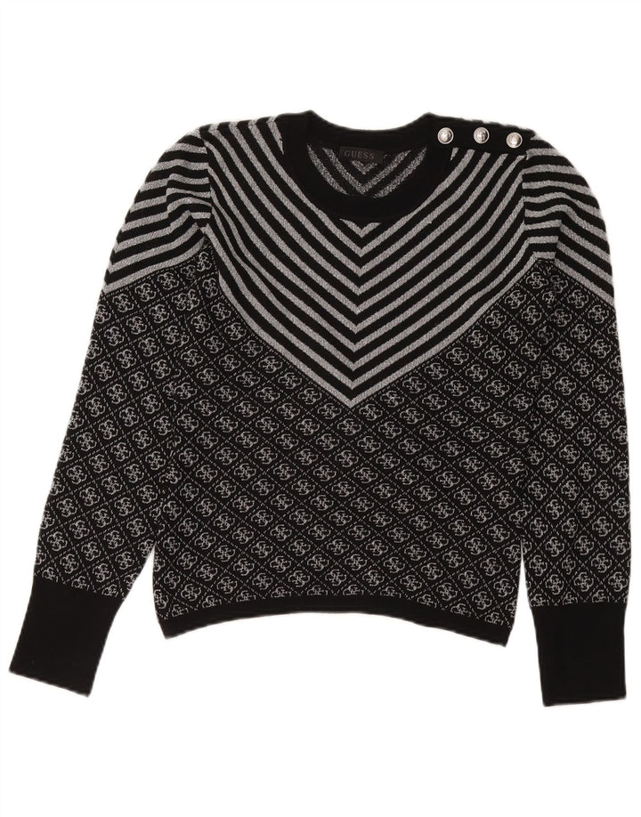 Suéter feminino GUESS com gola redonda UK 6 XS preto Chevron poliéster