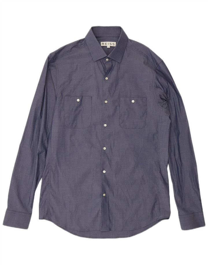 Camisa masculina Reiss de algodão azul marinho médio